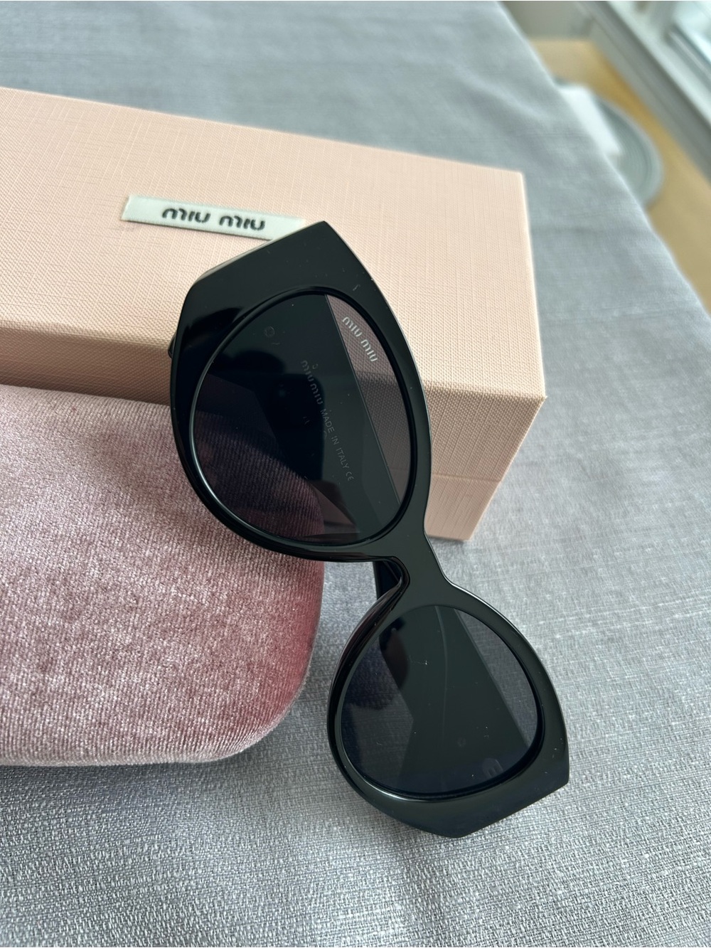 Miu Miu Black Gloss Oversized Round Sunglasses